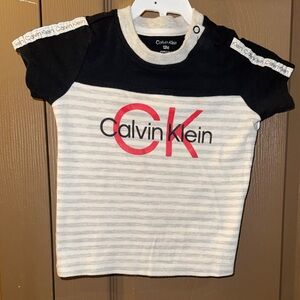 Calvin Klein Kids Black and Gray Striped Tee